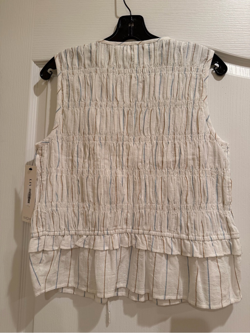 Liverpool cream multi Striped Sleeveless Smocked Top - Picture 3 of 3